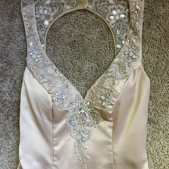 Iced champagne trumpet evening gown - Picture 2 of 8